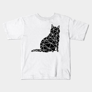 A round cat sits and looks around, Cat Geometric for Light Kids T-Shirt